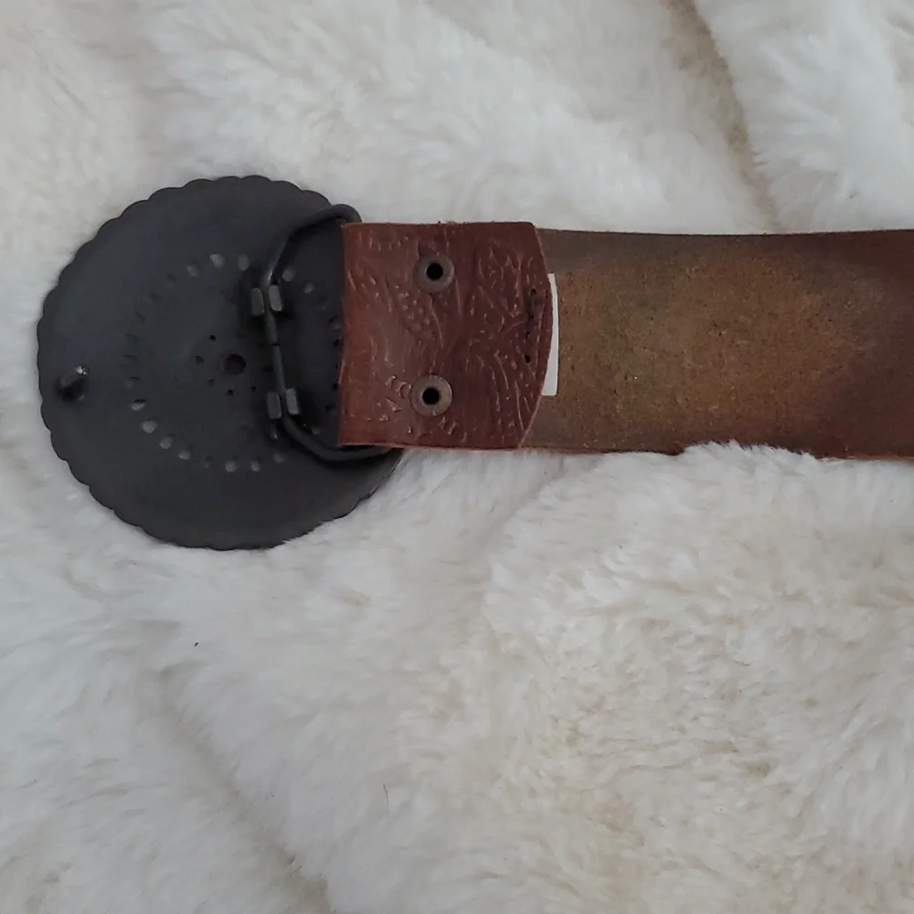 Fossil Jeweled Buckle Leather Embossed Leather Belt